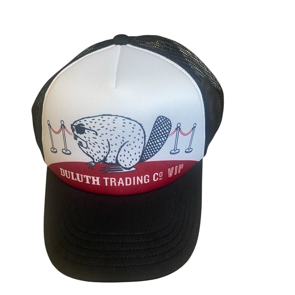 Duluth Trading Company VIP Black & White Snapback Cap Trucker Hat New Mid Crown